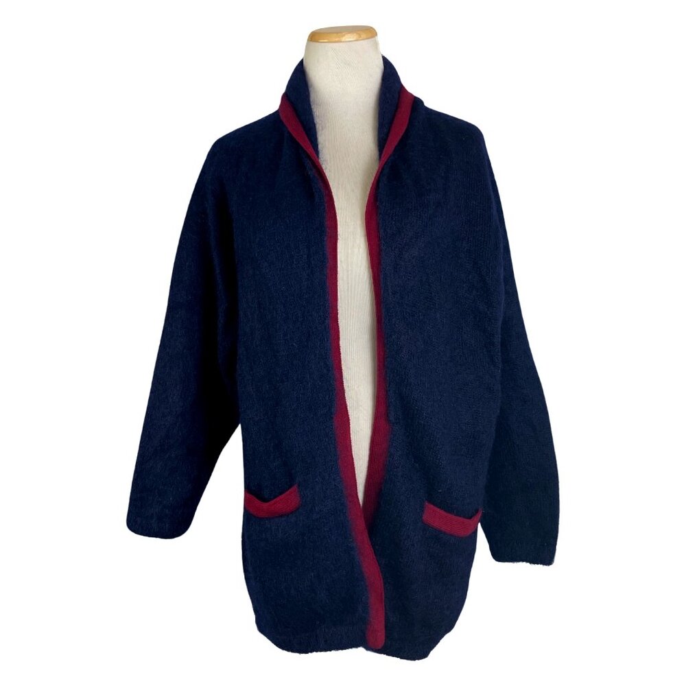 Vtg Christian Dior Cardigan Sweater Size Medium Knit Mohair Open Front 1970s